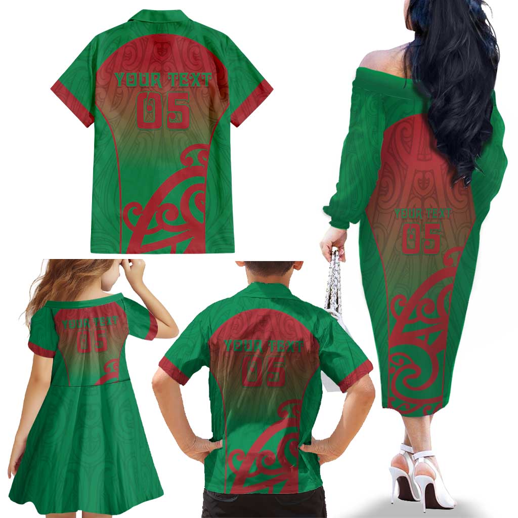 Custom Onehunga High School Family Matching Off The Shoulder Long Sleeve Dress and Hawaiian Shirt Maori Koru Pattern