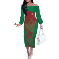 Custom Onehunga High School Family Matching Off The Shoulder Long Sleeve Dress and Hawaiian Shirt Maori Koru Pattern