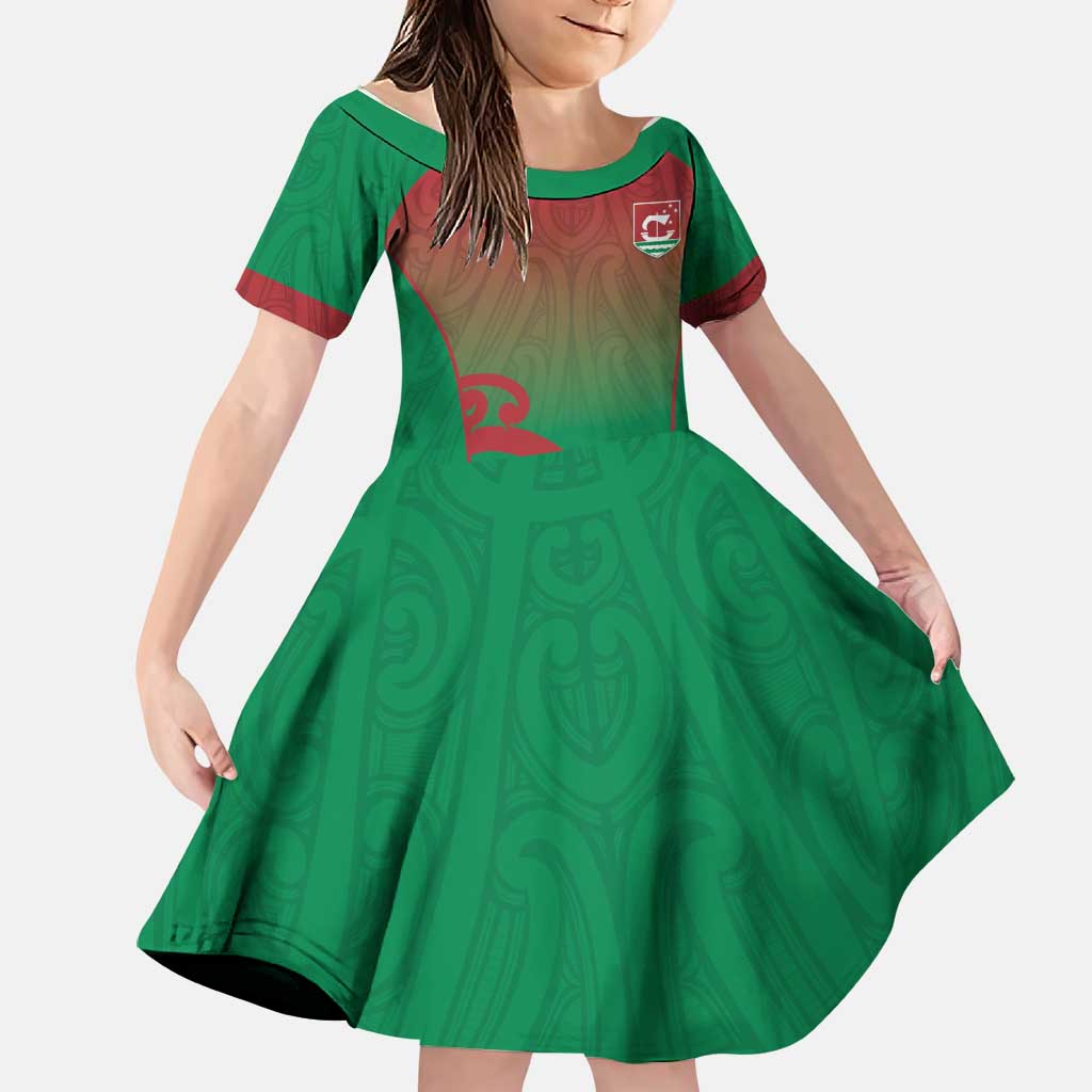 Custom Onehunga High School Family Matching Off Shoulder Maxi Dress and Hawaiian Shirt Maori Koru Pattern