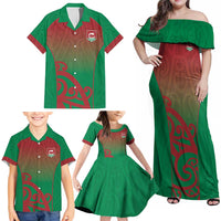 Custom Onehunga High School Family Matching Off Shoulder Maxi Dress and Hawaiian Shirt Maori Koru Pattern