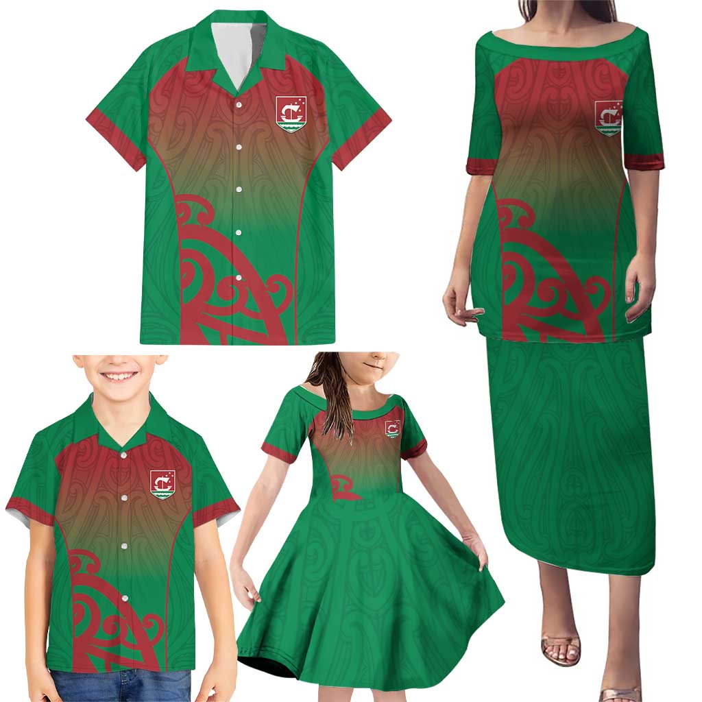 Custom Onehunga High School Family Matching Puletasi and Hawaiian Shirt Maori Koru Pattern