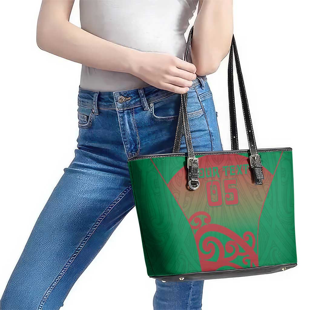 Custom Onehunga High School Leather Tote Bag Maori Koru Pattern