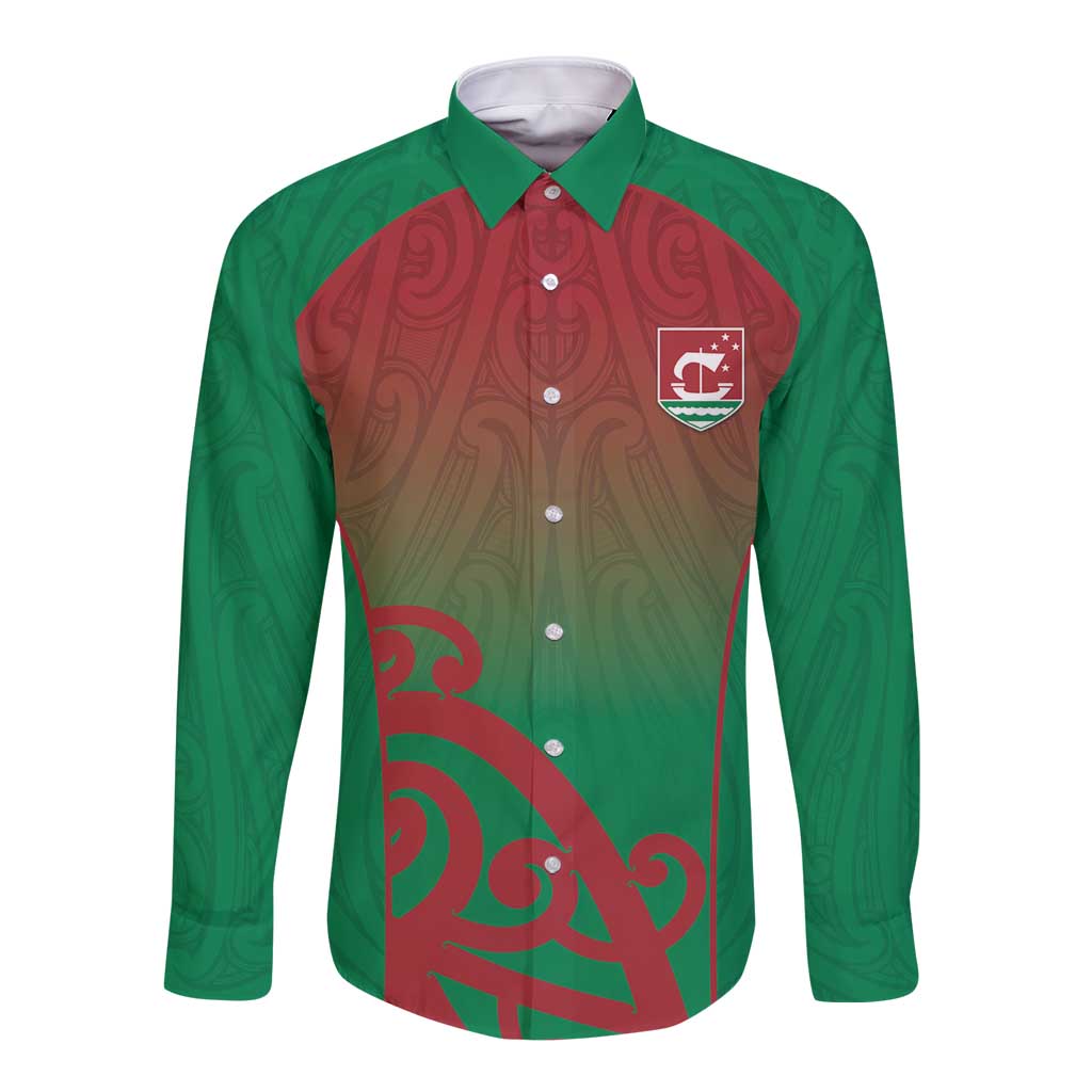 Custom Onehunga High School Long Sleeve Button Shirt Maori Koru Pattern LT05 Unisex Green - Polynesian Pride