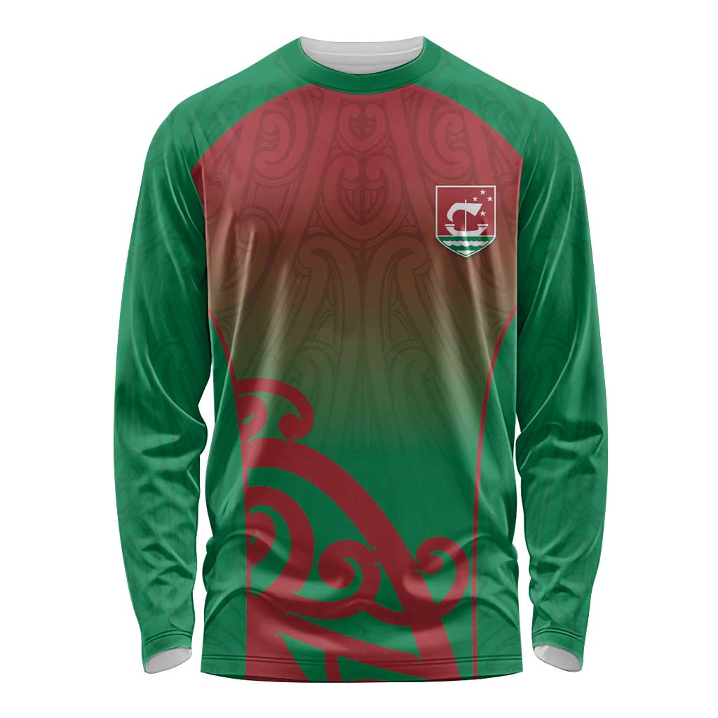Custom Onehunga High School Long Sleeve Shirt Maori Koru Pattern LT05 Unisex Green - Polynesian Pride