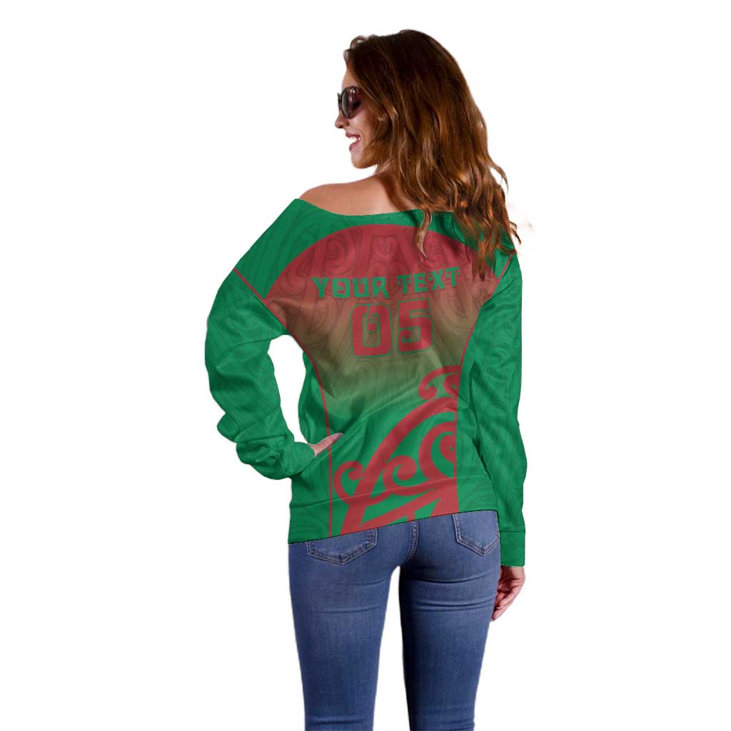 Custom Onehunga High School Off Shoulder Sweater Maori Koru Pattern