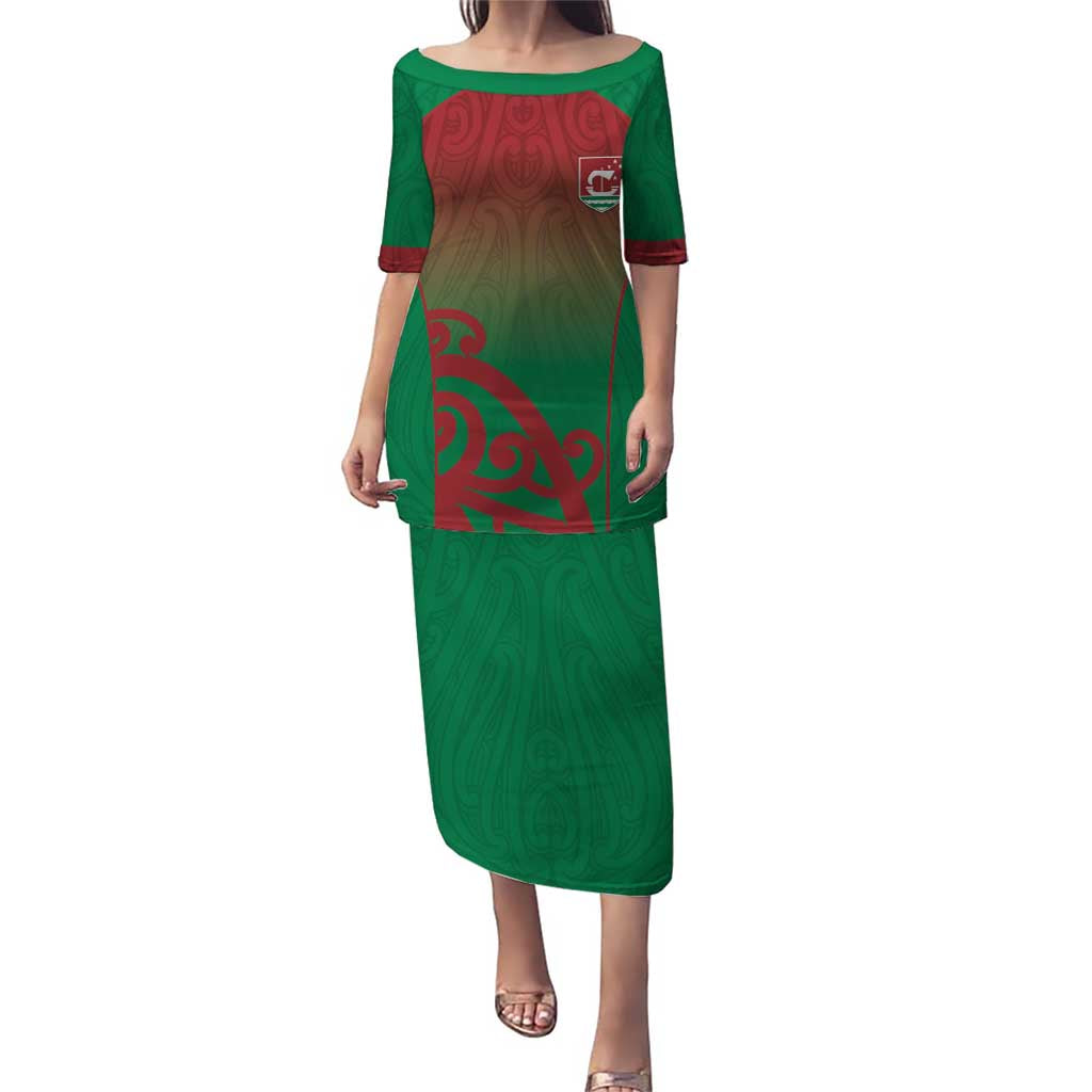 Custom Onehunga High School Puletasi Maori Koru Pattern LT05 Long Dress Green - Polynesian Pride