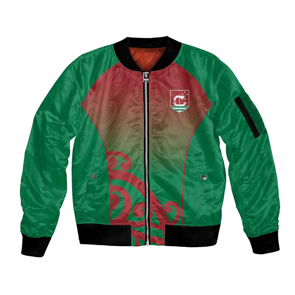 Custom Onehunga High School Sleeve Zip Bomber Jacket Maori Koru Pattern