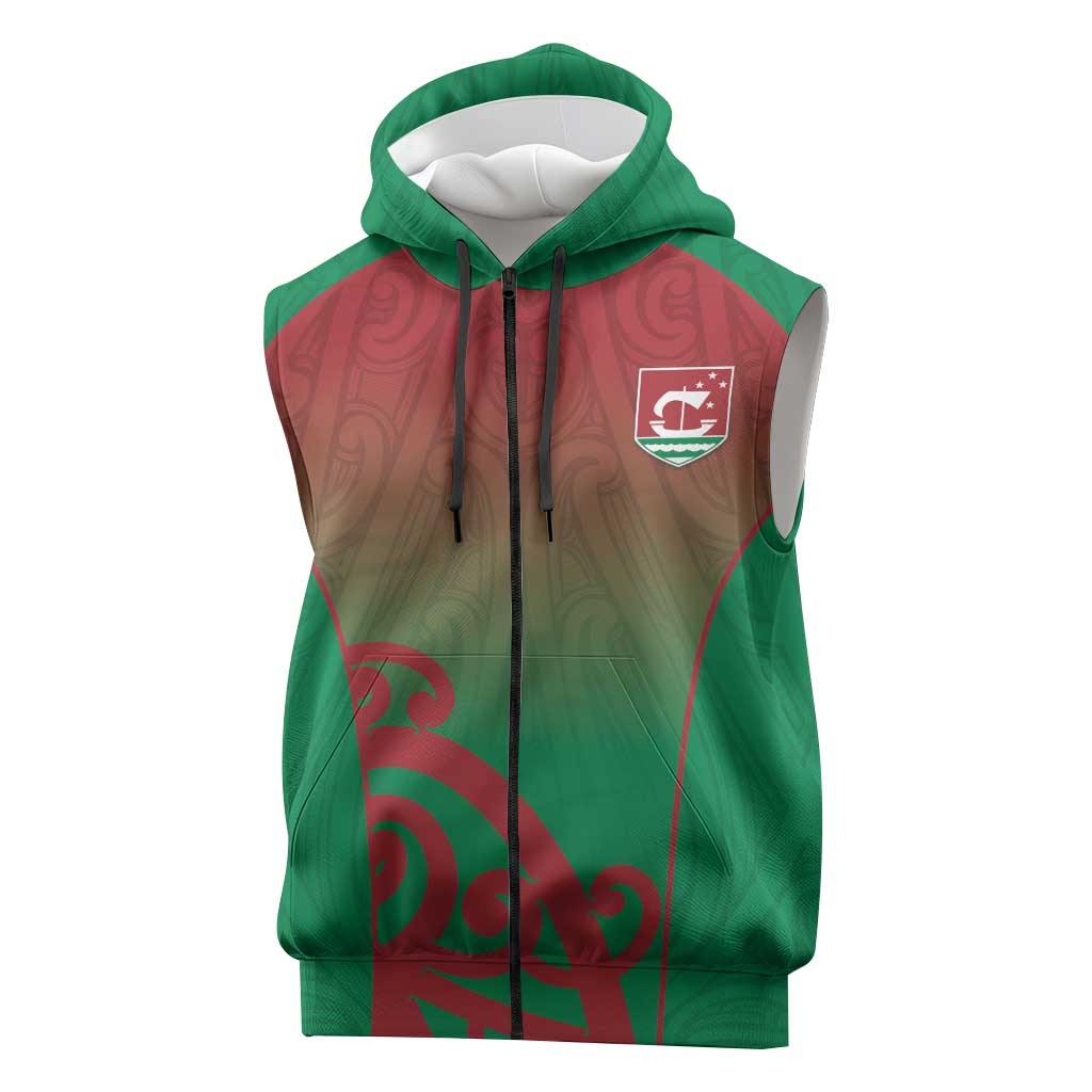 Custom Onehunga High School Sleeveless Zip Hoodie Maori Koru Pattern LT05 Green - Polynesian Pride