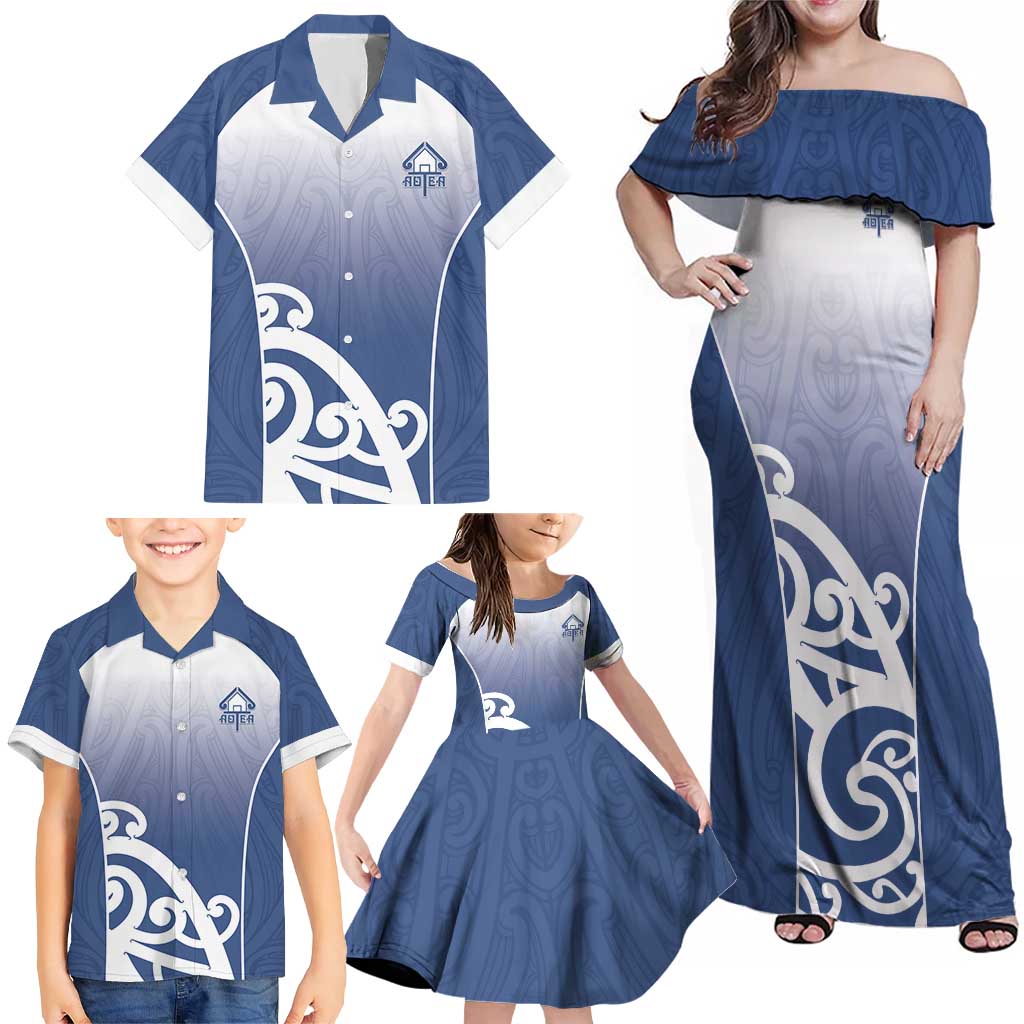 Custom New Zealand Aotea College Family Matching Off Shoulder Maxi Dress and Hawaiian Shirt Maori Koru Pattern LT05 - Polynesian Pride