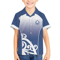 Custom New Zealand Aotea College Family Matching Off Shoulder Maxi Dress and Hawaiian Shirt Maori Koru Pattern LT05 Son's Shirt Blue - Polynesian Pride