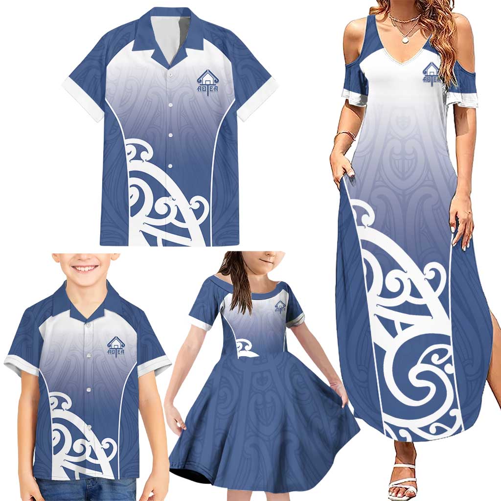 Custom New Zealand Aotea College Family Matching Summer Maxi Dress and Hawaiian Shirt Maori Koru Pattern