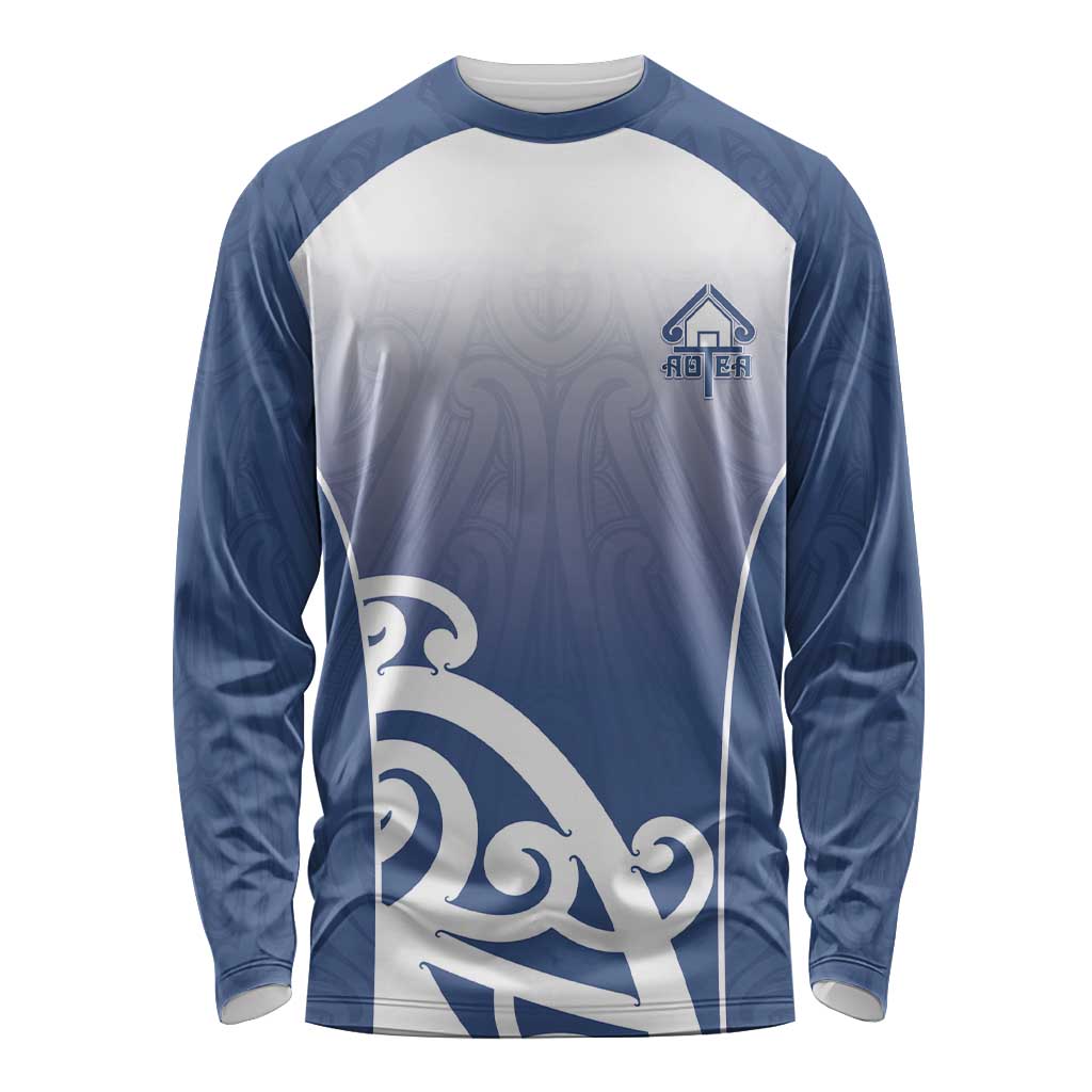 Custom New Zealand Aotea College Long Sleeve Shirt Maori Koru Pattern LT05 Unisex Blue - Polynesian Pride