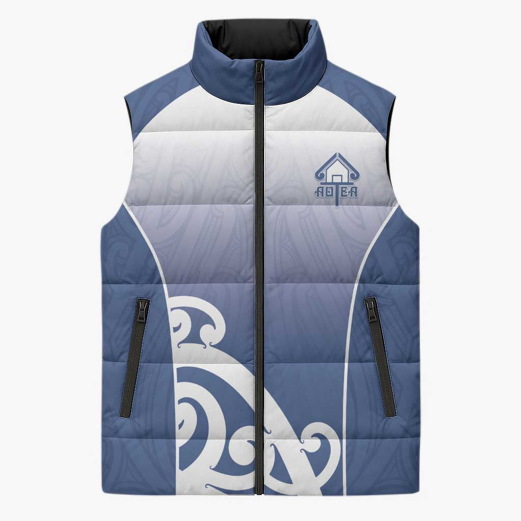 Custom New Zealand Aotea College Sleeveless Puffer Jacket Maori Koru Pattern