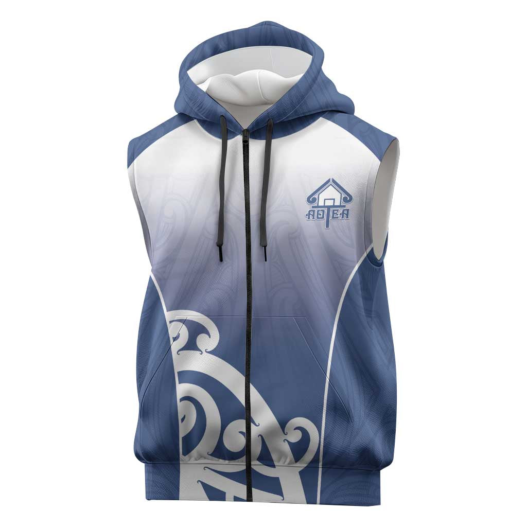 Custom New Zealand Aotea College Sleeveless Zip Hoodie Maori Koru Pattern LT05 Blue - Polynesian Pride
