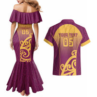Custom Waiuku College Couples Matching Mermaid Dress and Hawaiian Shirt Maori Koru Pattern