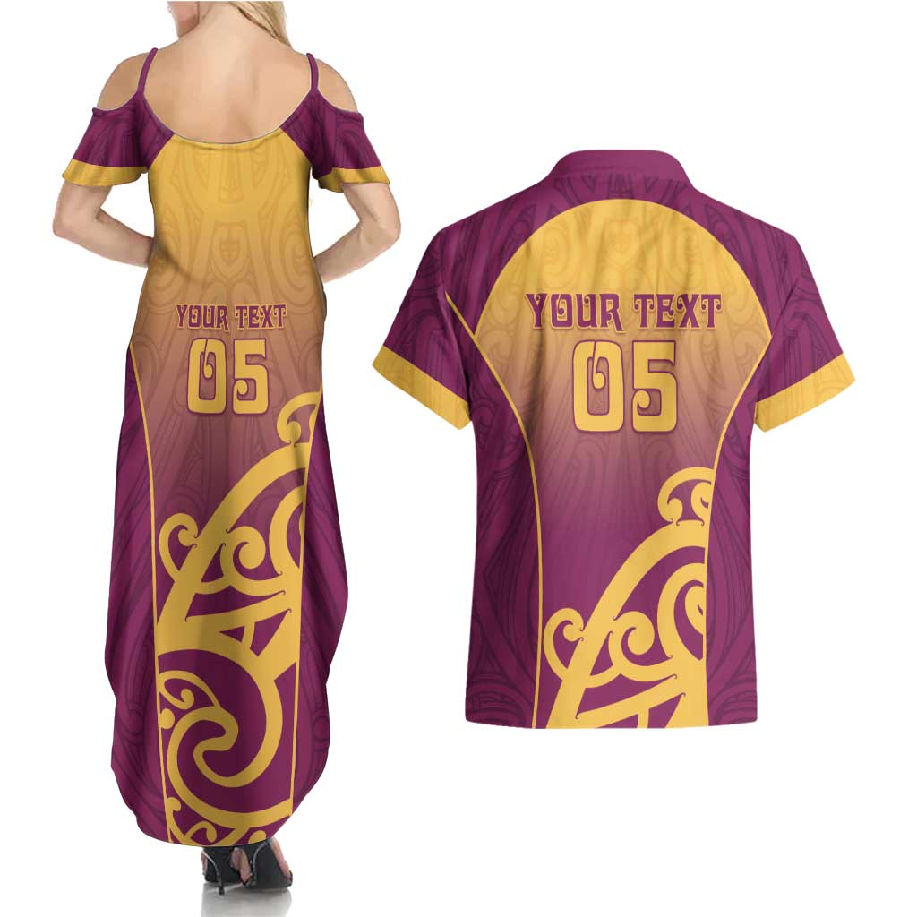 Custom Waiuku College Couples Matching Summer Maxi Dress and Hawaiian Shirt Maori Koru Pattern