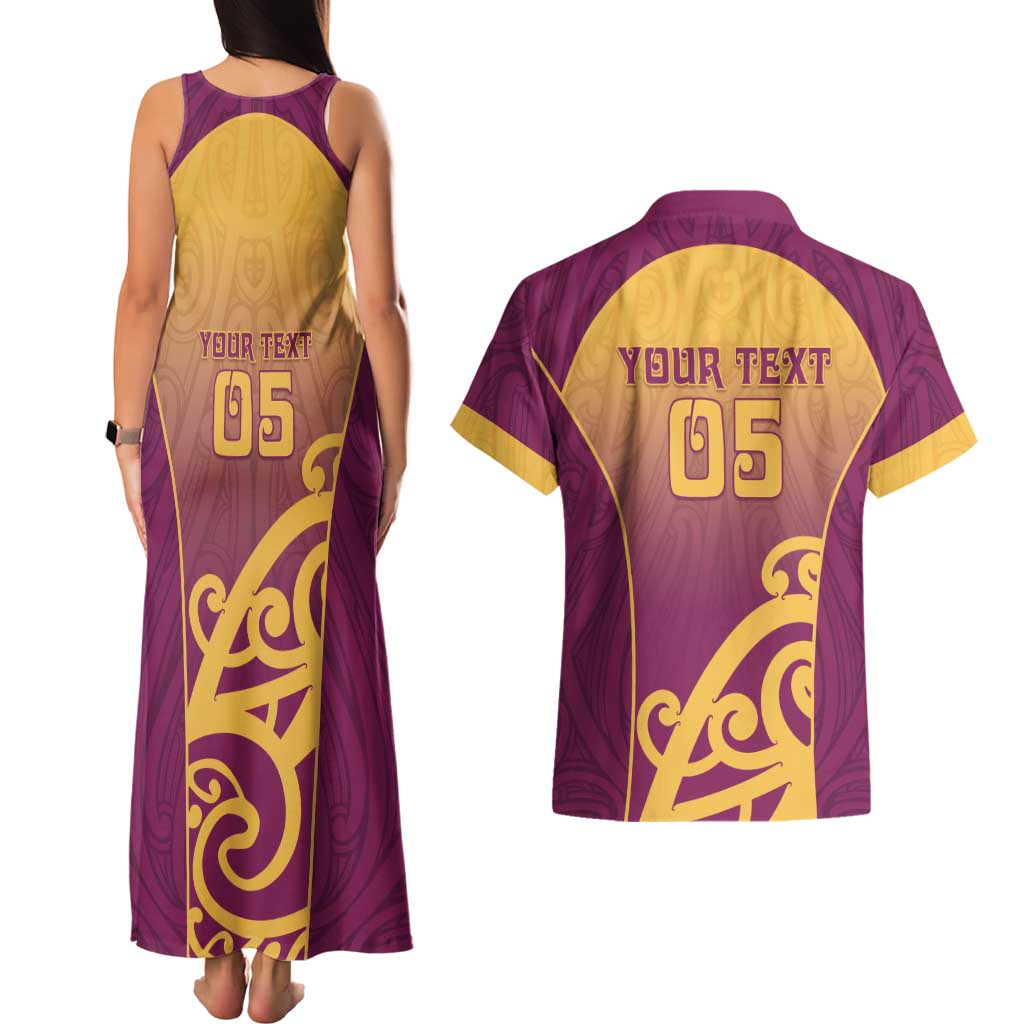 Custom Waiuku College Couples Matching Tank Maxi Dress and Hawaiian Shirt Maori Koru Pattern
