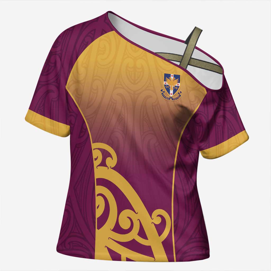 Custom Waiuku College Cross Shoulder Shirt Maori Koru Pattern