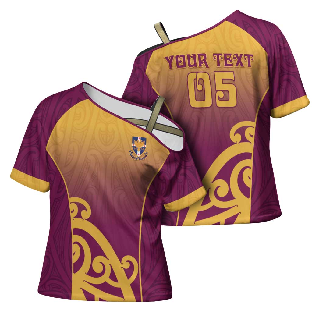 Custom Waiuku College Cross Shoulder Shirt Maori Koru Pattern