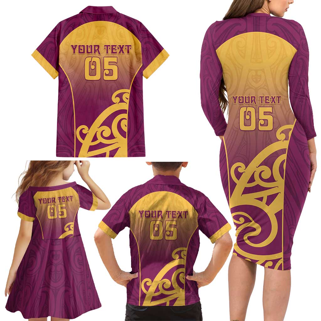Custom Waiuku College Family Matching Long Sleeve Bodycon Dress and Hawaiian Shirt Maori Koru Pattern