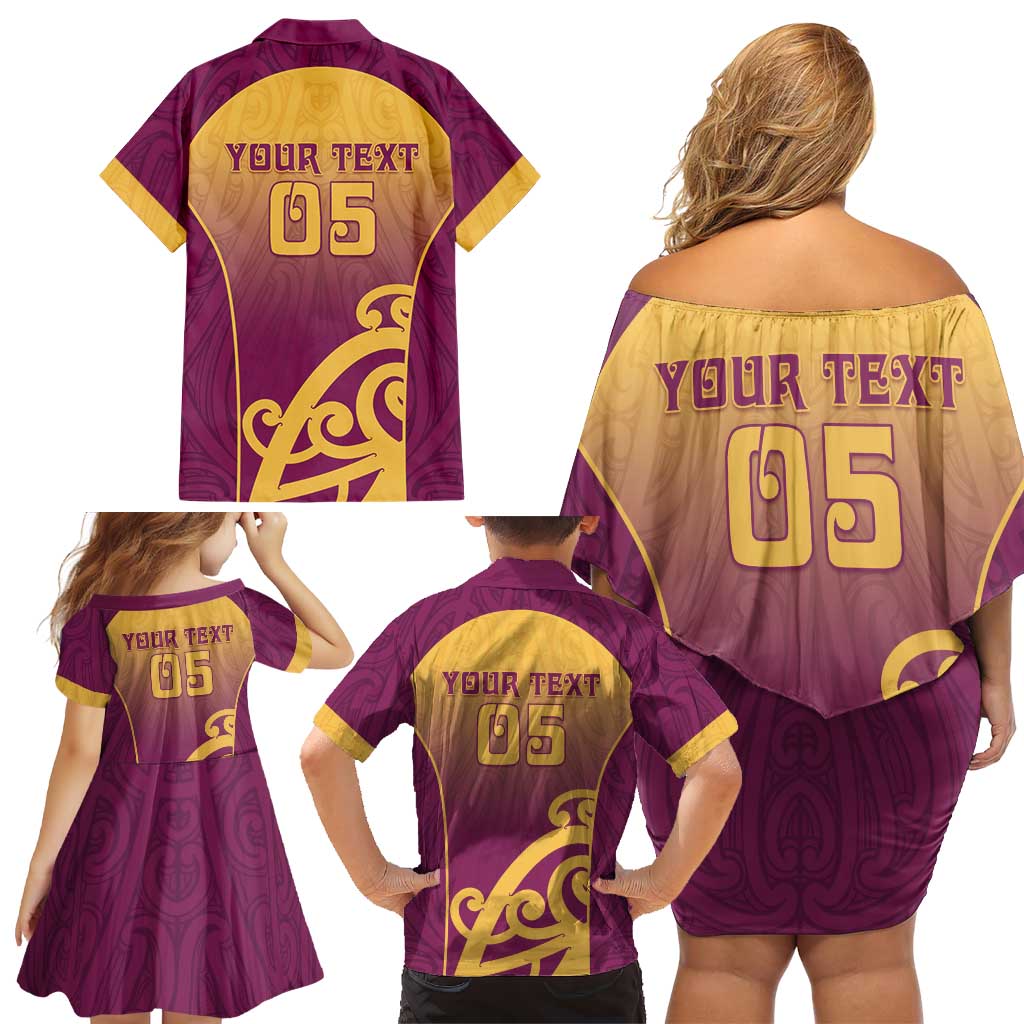Custom Waiuku College Family Matching Off Shoulder Short Dress and Hawaiian Shirt Maori Koru Pattern