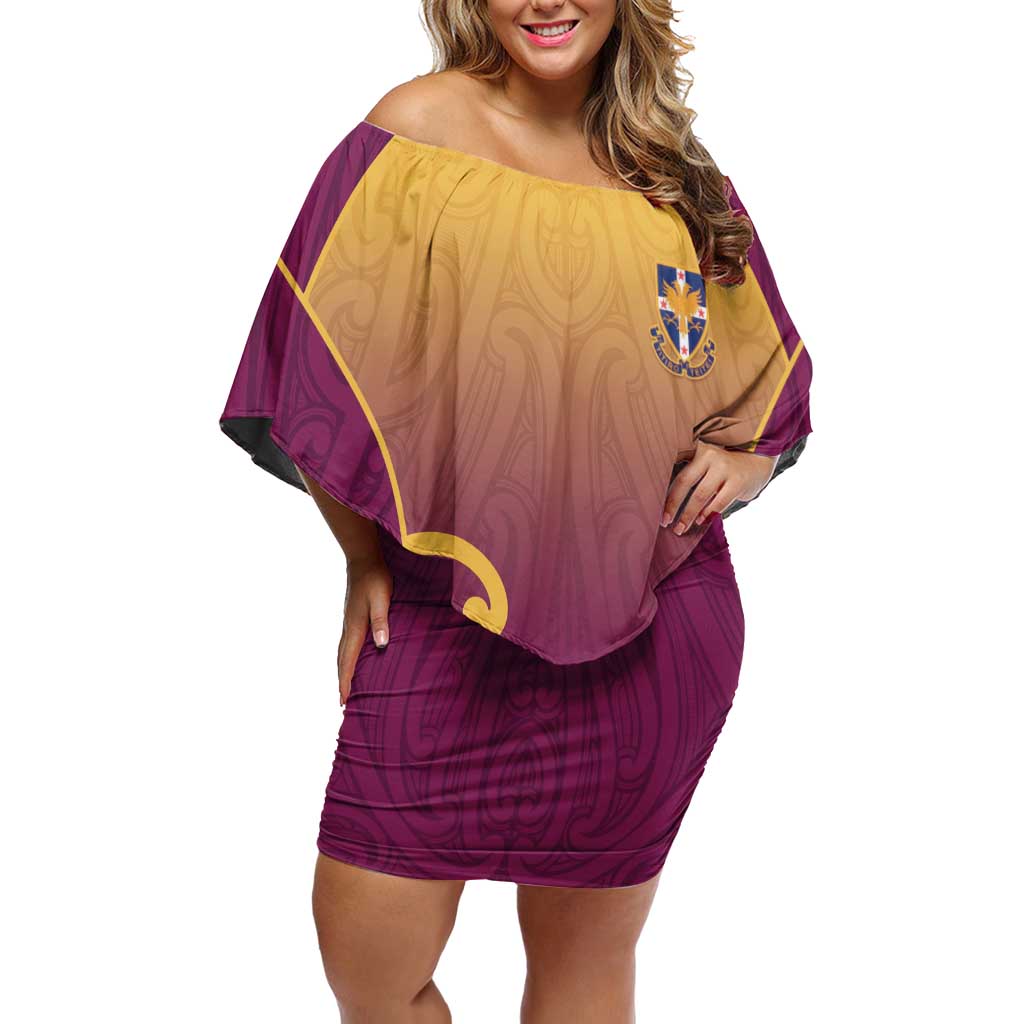 Custom Waiuku College Family Matching Off Shoulder Short Dress and Hawaiian Shirt Maori Koru Pattern