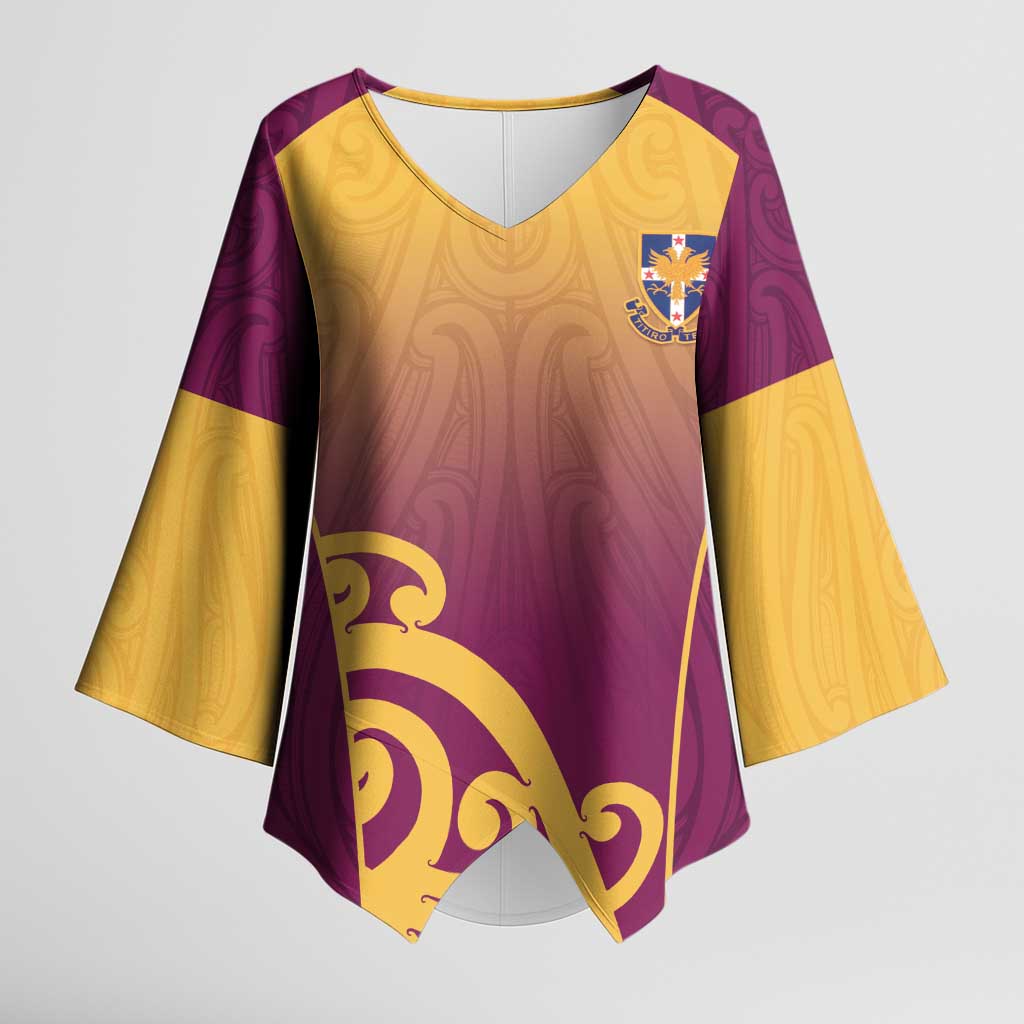 Custom Waiuku College Kimono Sleeve Blouse Maori Koru Pattern LT05 Female Maroon - Polynesian Pride
