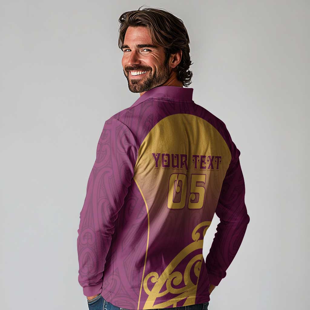 Custom Waiuku College Long Sleeve Polo Shirt Maori Koru Pattern