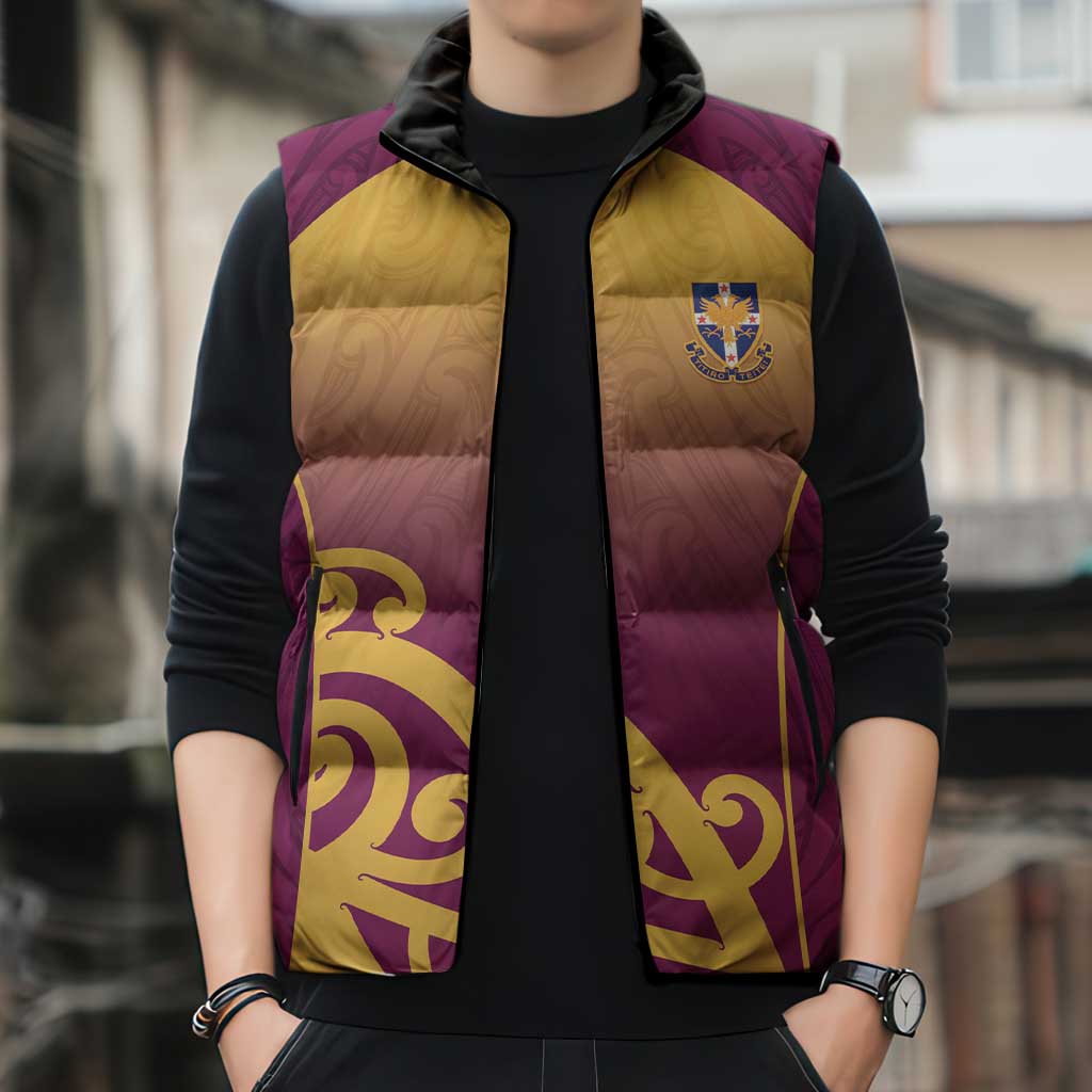 Custom Waiuku College Sleeveless Puffer Jacket Maori Koru Pattern