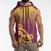 Custom Waiuku College Sleeveless Zip Hoodie Maori Koru Pattern