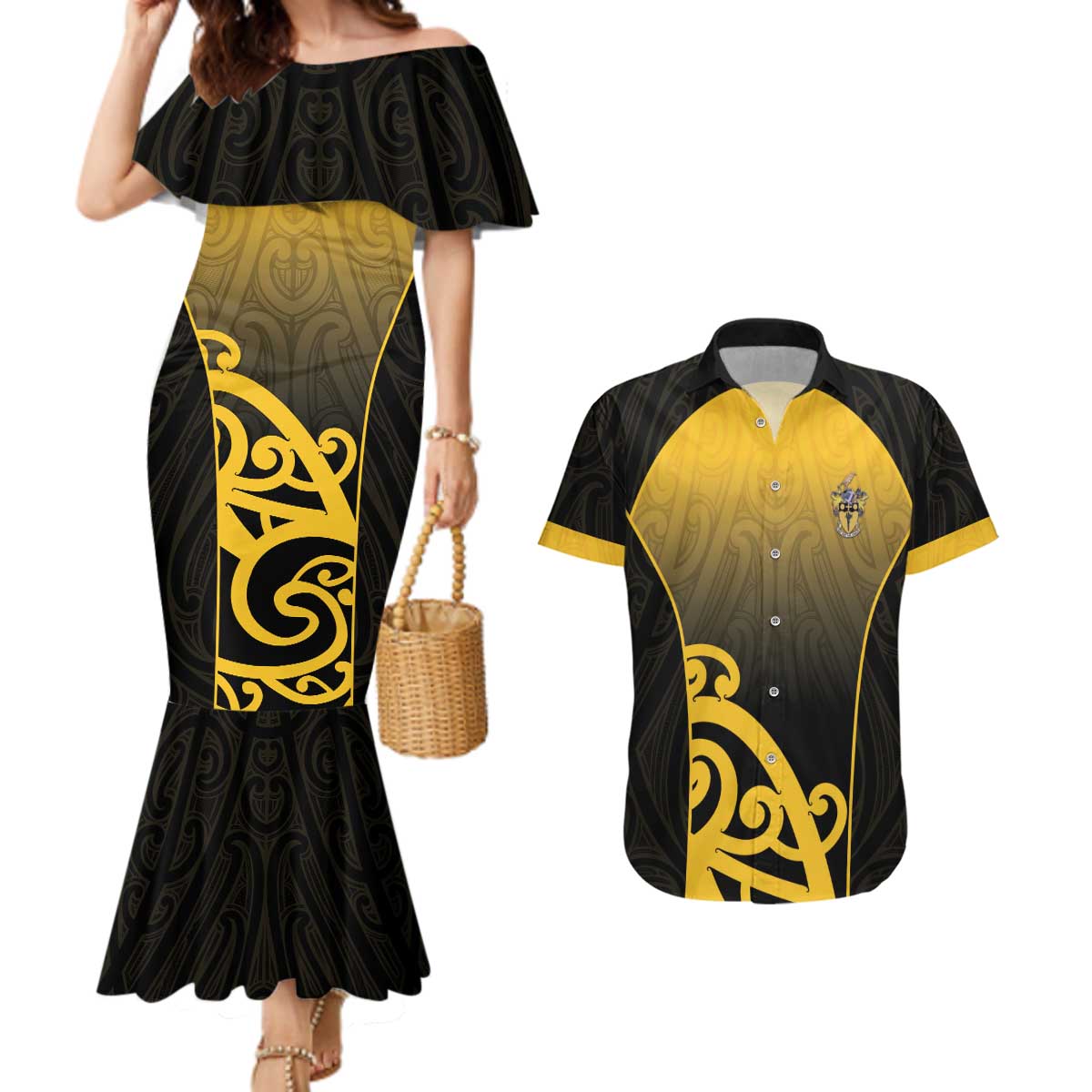 Custom Motueka High School Couples Matching Mermaid Dress and Hawaiian Shirt Maori Koru Pattern