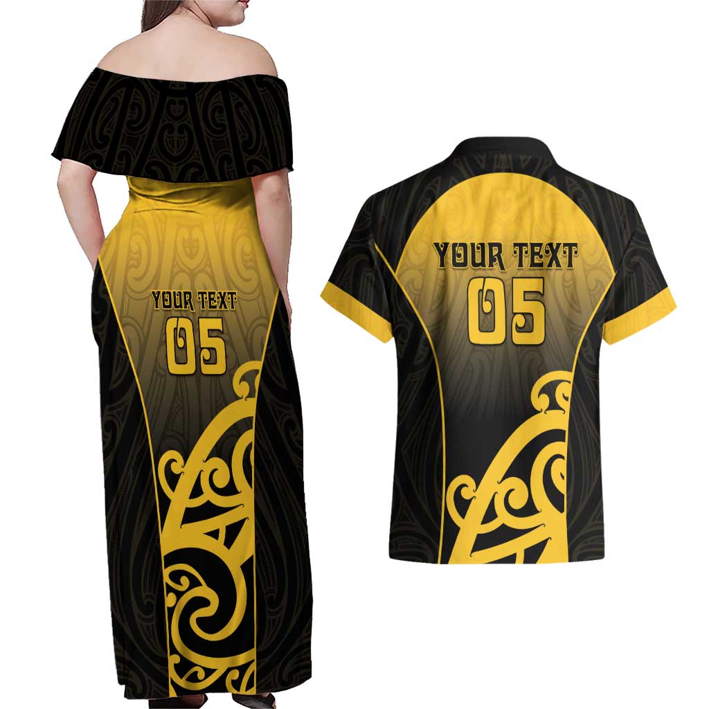 Custom Motueka High School Couples Matching Off Shoulder Maxi Dress and Hawaiian Shirt Maori Koru Pattern