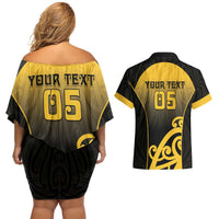 Custom Motueka High School Couples Matching Off Shoulder Short Dress and Hawaiian Shirt Maori Koru Pattern