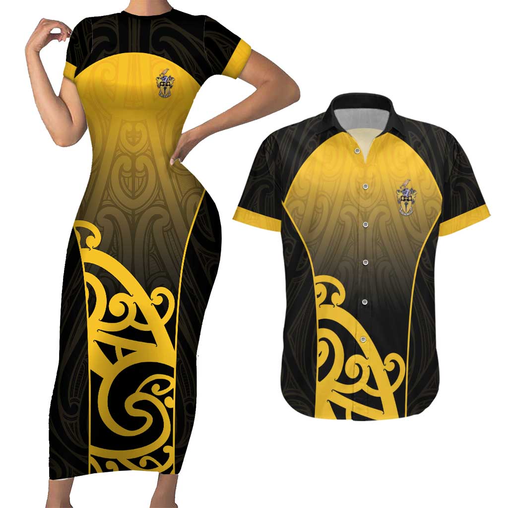 Custom Motueka High School Couples Matching Short Sleeve Bodycon Dress and Hawaiian Shirt Maori Koru Pattern