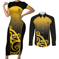 Custom Motueka High School Couples Matching Short Sleeve Bodycon Dress and Long Sleeve Button Shirt Maori Koru Pattern