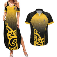Custom Motueka High School Couples Matching Summer Maxi Dress and Hawaiian Shirt Maori Koru Pattern