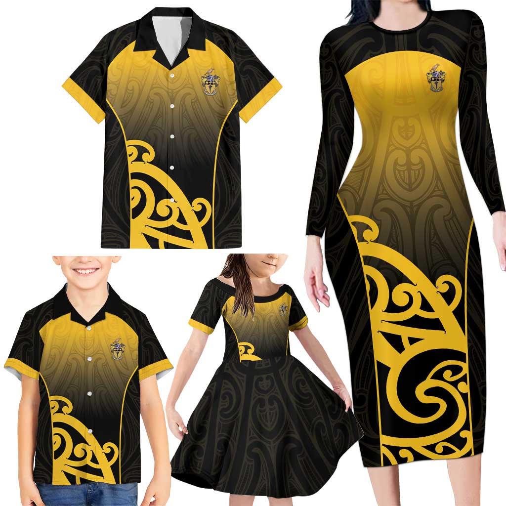 Custom Motueka High School Family Matching Long Sleeve Bodycon Dress and Hawaiian Shirt Maori Koru Pattern