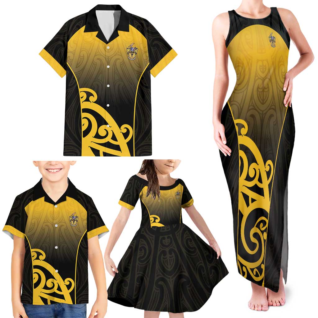 Custom Motueka High School Family Matching Tank Maxi Dress and Hawaiian Shirt Maori Koru Pattern