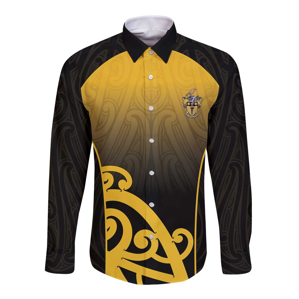 Custom Motueka High School Long Sleeve Button Shirt Maori Koru Pattern LT05 Unisex Black - Polynesian Pride