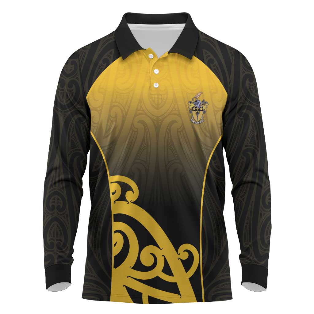 Custom Motueka High School Long Sleeve Polo Shirt Maori Koru Pattern