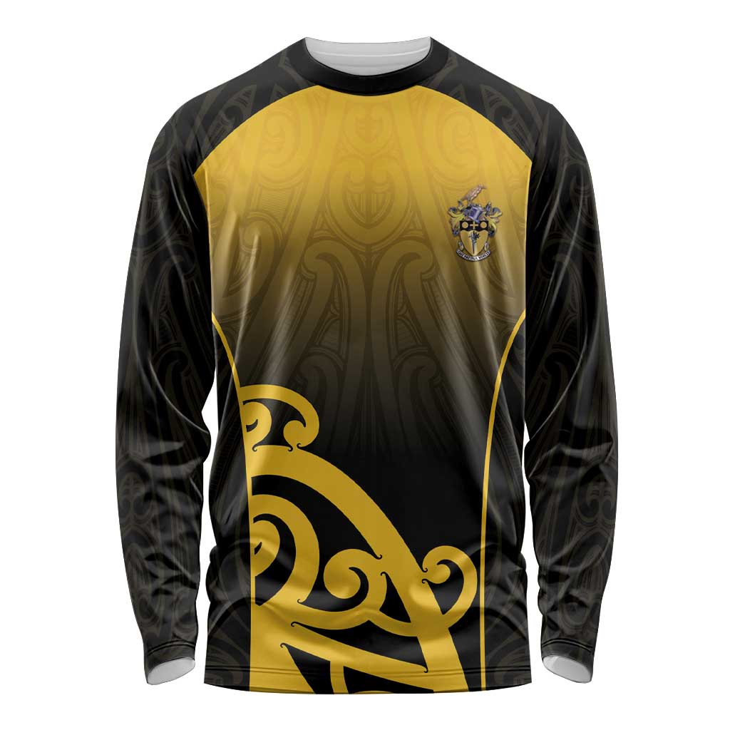 Custom Motueka High School Long Sleeve Shirt Maori Koru Pattern LT05 Unisex Black - Polynesian Pride