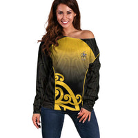 Custom Motueka High School Off Shoulder Sweater Maori Koru Pattern