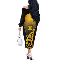 Custom Motueka High School Off The Shoulder Long Sleeve Dress Maori Koru Pattern