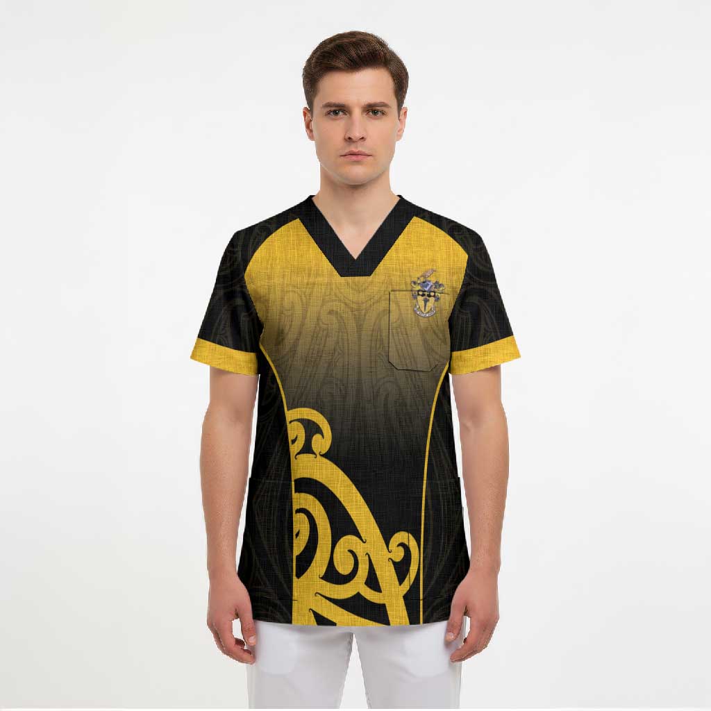 Custom Motueka High School Scrub Top Maori Koru Pattern