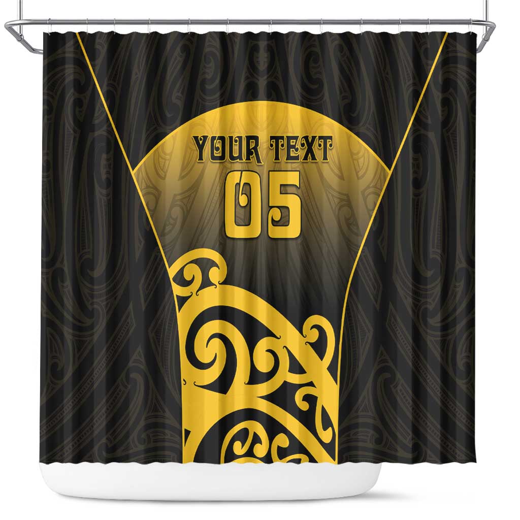 Custom Motueka High School Shower Curtain Maori Koru Pattern LT05 Black - Polynesian Pride