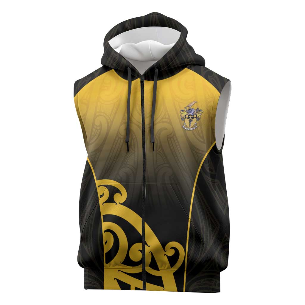 Custom Motueka High School Sleeveless Zip Hoodie Maori Koru Pattern LT05 Black - Polynesian Pride