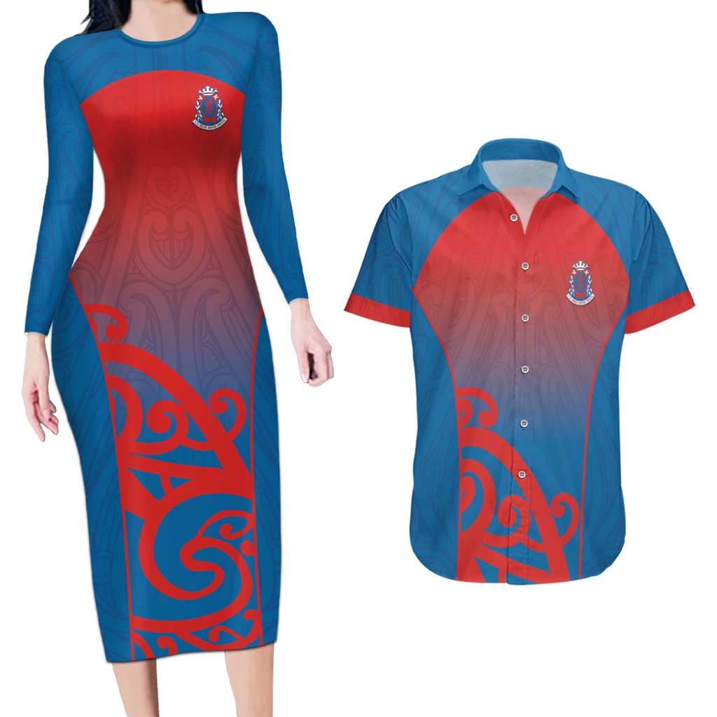 Custom St Joseph's Maori Girls' College Couples Matching Long Sleeve Bodycon Dress and Hawaiian Shirt Maori Koru Pattern