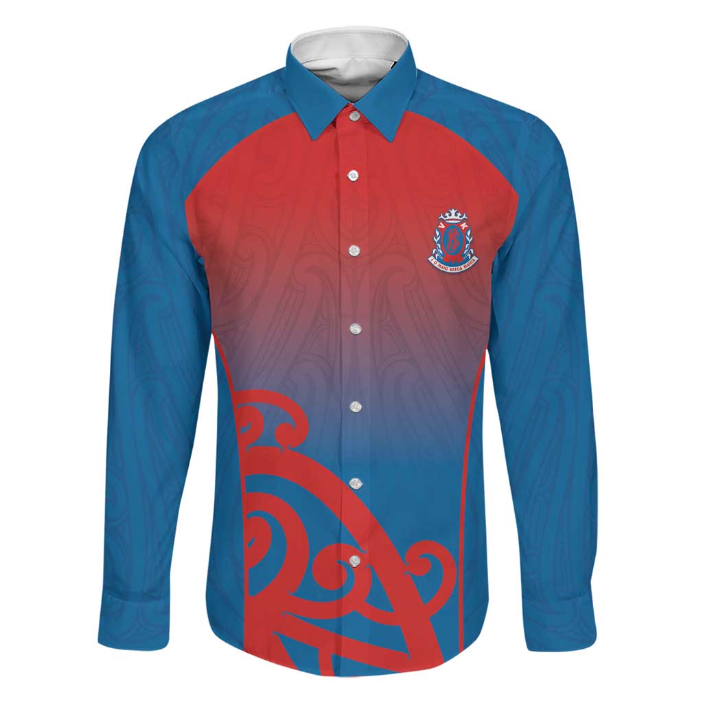 Custom St Joseph's Maori Girls' College Family Matching Off Shoulder Maxi Dress and Hawaiian Shirt Maori Koru Pattern LT05 Dad's Shirt - Long Sleeve Blue - Polynesian Pride