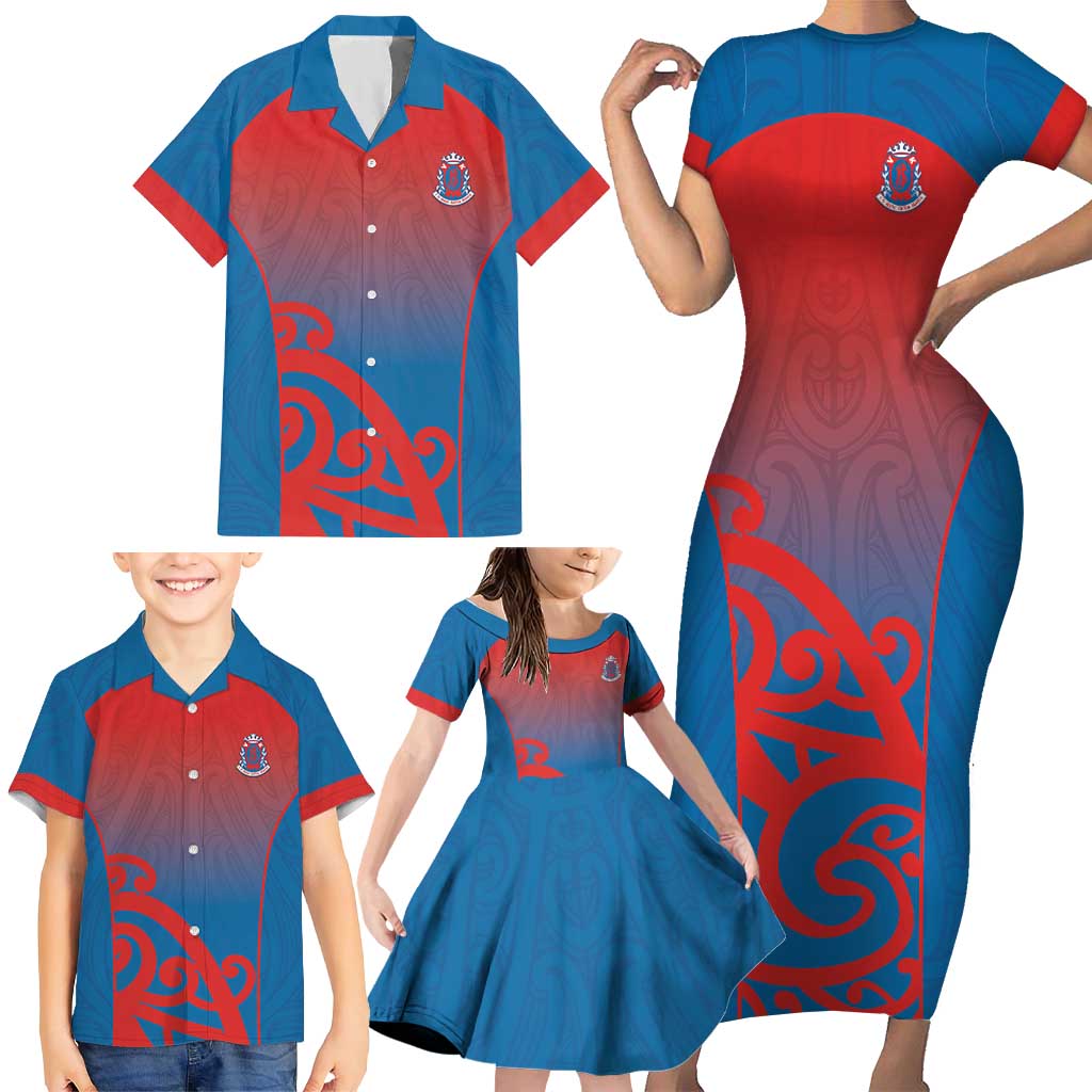 Custom St Joseph's Maori Girls' College Family Matching Short Sleeve Bodycon Dress and Hawaiian Shirt Maori Koru Pattern LT05 - Polynesian Pride