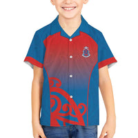 Custom St Joseph's Maori Girls' College Family Matching Short Sleeve Bodycon Dress and Hawaiian Shirt Maori Koru Pattern LT05 Son's Shirt Blue - Polynesian Pride